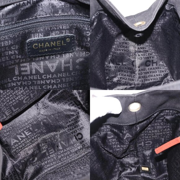 CHANEL Sac Canvas Line Choco Bar Hand Bag Canvas Navy Gold CC Auth BA6110 - Picture 15 of 16